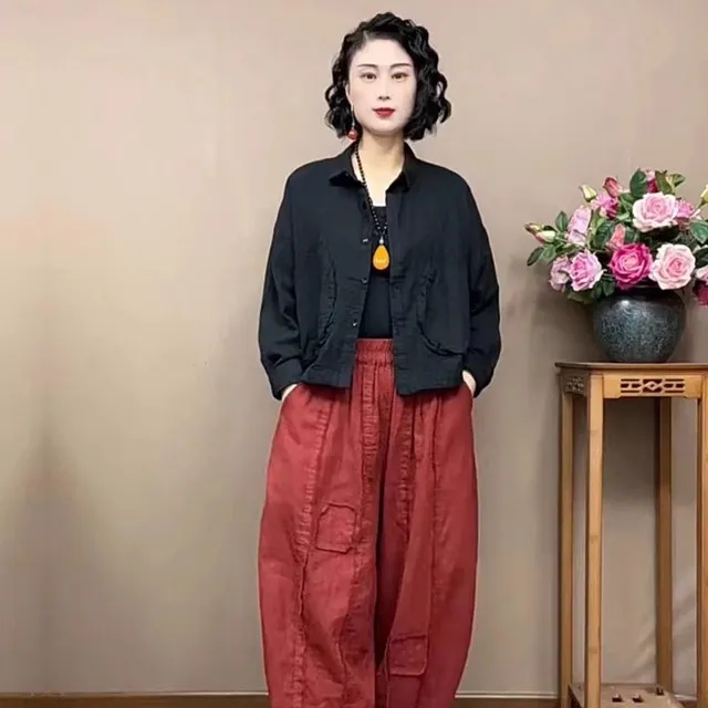 秋季新款哈伦裤套装女休闲大口袋翻领纯色外套减龄遮肉洋气一整套