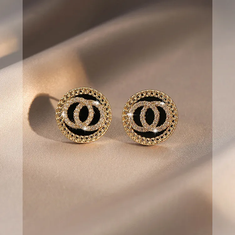迷人魅力~黑色双环圆边耳钉复古小巧饰品女2025新款