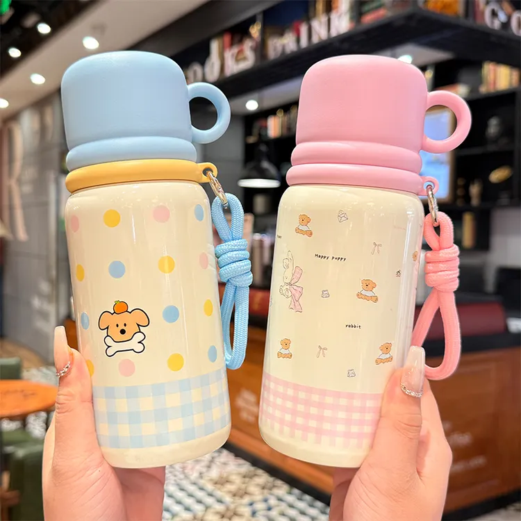 卡通三饮保温杯水杯女士专用高颜值带盖便携水壶学生可爱吸管杯子