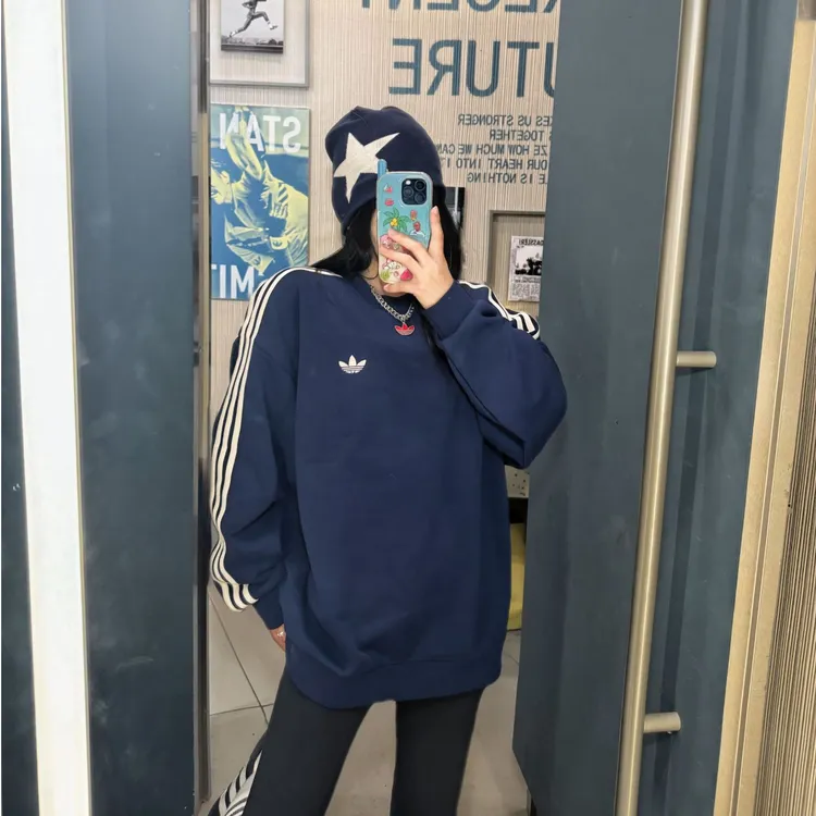 adidas 套头长款宽松型圆领运动卫衣印花运动加绒 KG3899 L