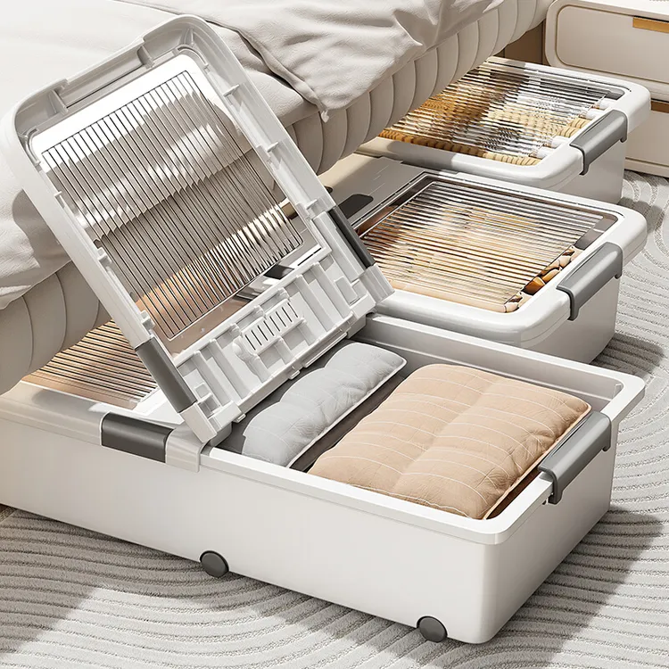 床底收纳箱带滑轮放床下大容量透明储物扁平收纳盒衣服抽拉整理箱