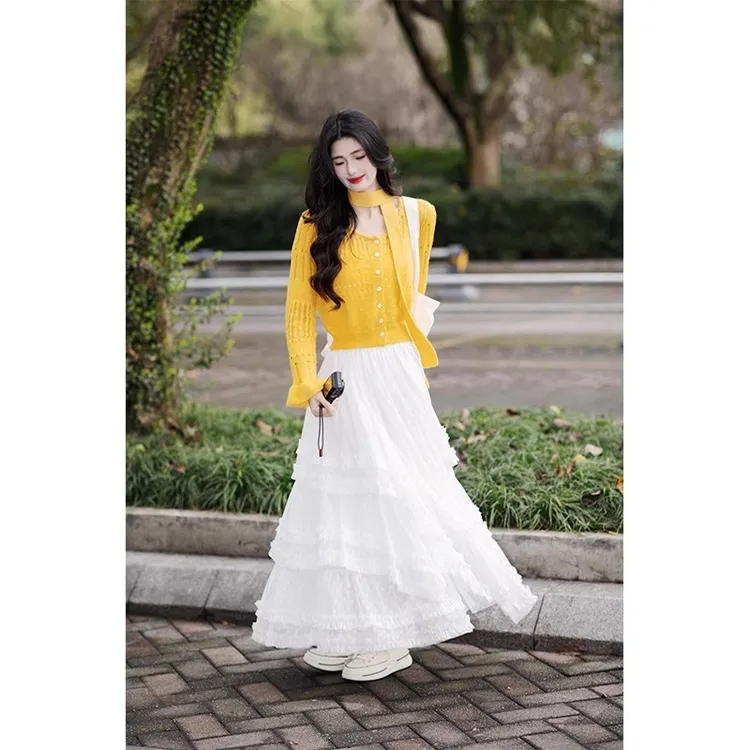 B133+B134白色裙子套装高级感小众设计显瘦小衫唯美半身裙两件套