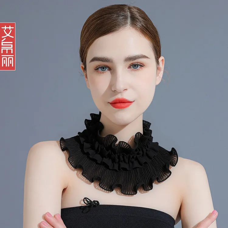 百搭秋冬季新品围巾护颈脖套男女套头蕾丝防寒保暖木耳边时尚假领