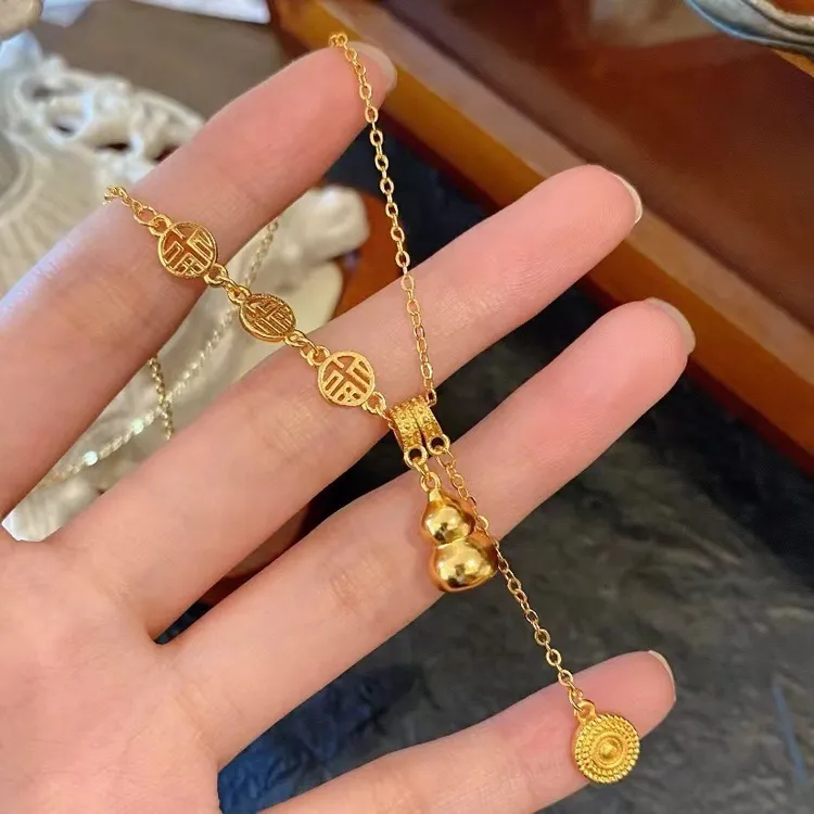 铜合金项链 （拍一发二送五帝钱项链）金色流苏福葫芦项链精不掉色D