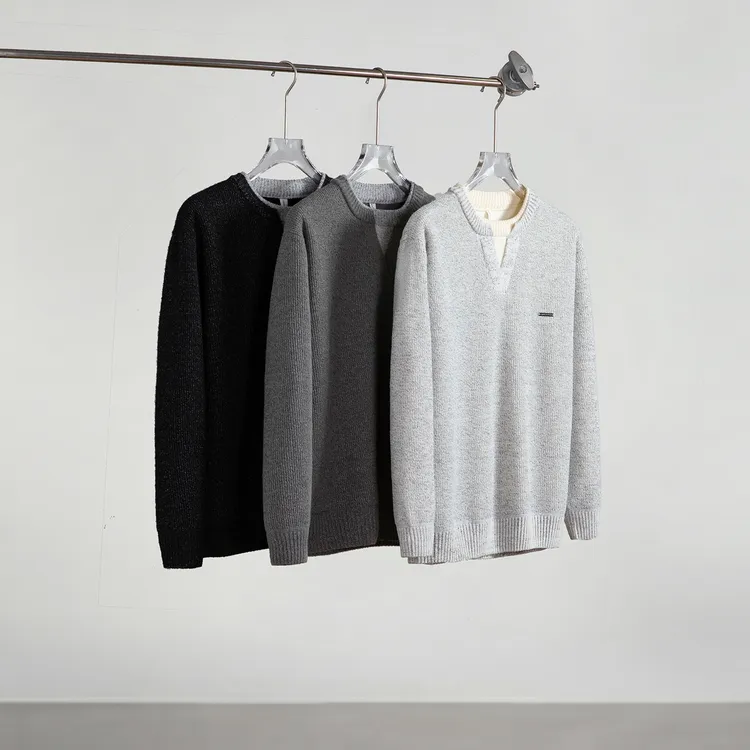 加绒加厚假两件毛衣秋冬季打底毛衣厚款针织衫时尚百搭加绒毛衣