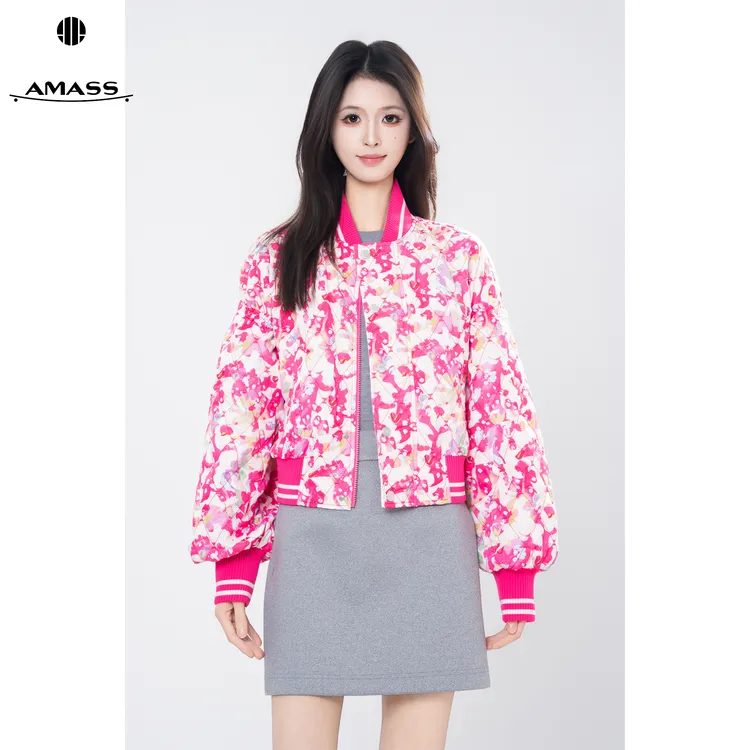 AMASS/阿玛施秋冬新款洋气印花时尚休闲新雪丽棉服外套女 5400844