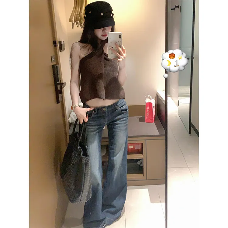 无袖针织背心女秋季扭结设计感显瘦辣妹挂脖上衣配百搭休闲裤套装