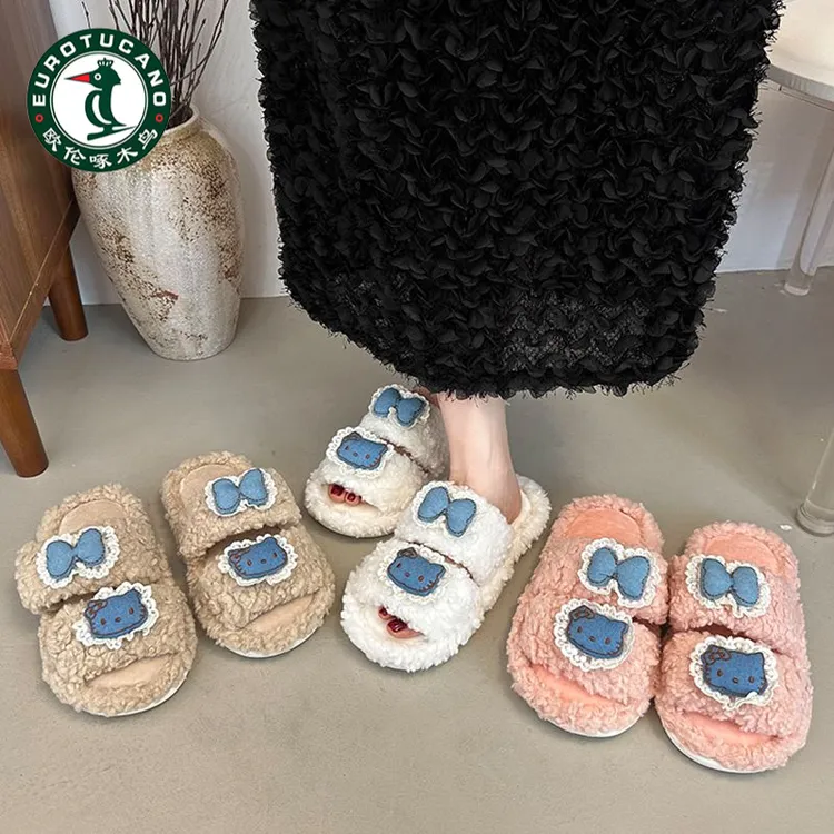 欧伦啄木鸟毛毛拖鞋女鞋秋冬外穿2025新款居家用室内毛茸茸棉拖鞋