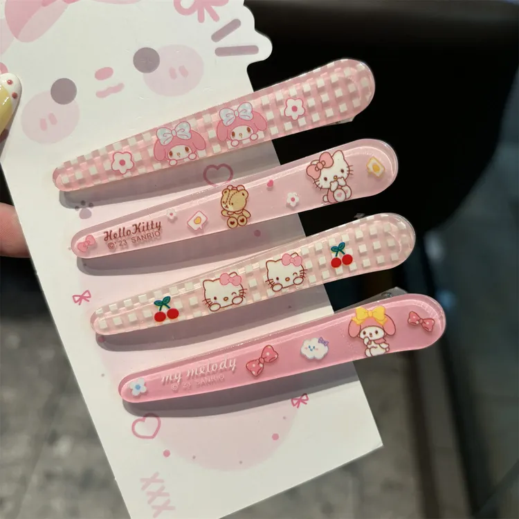 可爱格子三丽鸥鸭嘴夹甜美ins少女心刘海夹卡通百搭简约发卡碎发