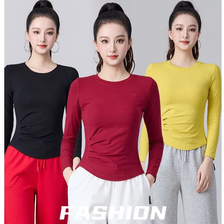 秋季新款广场健身操时尚显瘦百搭户外运动跑步休闲长袖T恤