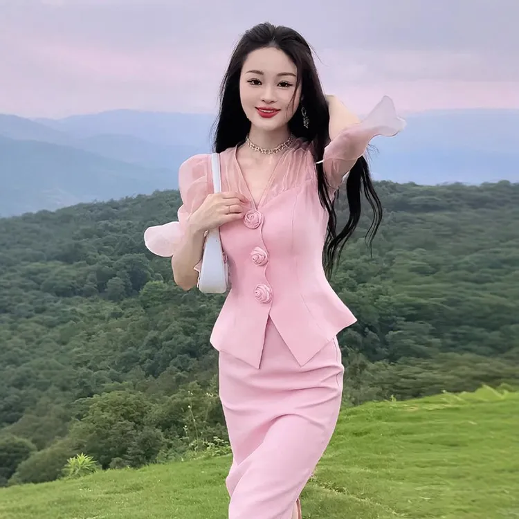 显瘦气质时尚洋气修身收腰套装职业女裙套装2025年春季女装