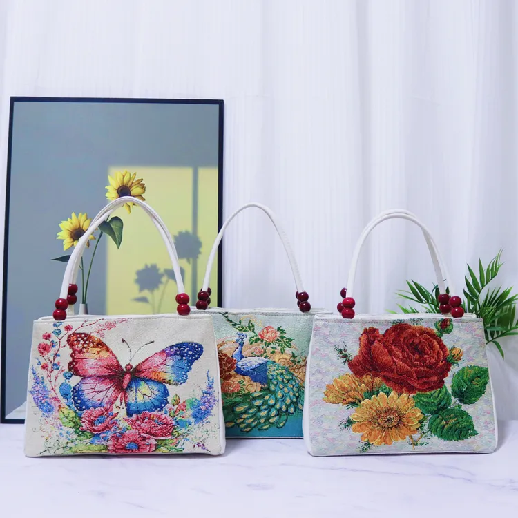 双面民族风串珠刺绣中国风手提包手拎包时尚肩包