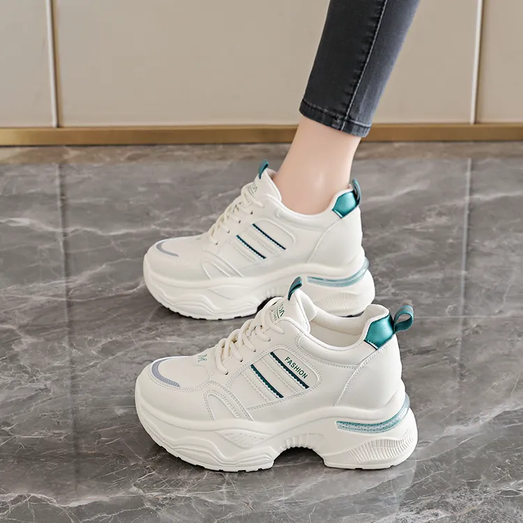 8cm坡跟小个子内增高老爹鞋女2025年秋季新款厚底百搭休闲小白鞋