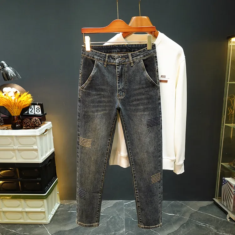 八分牛仔裤男士秋季新款加绒加厚小直筒休闲显瘦矮小个子九分裤子