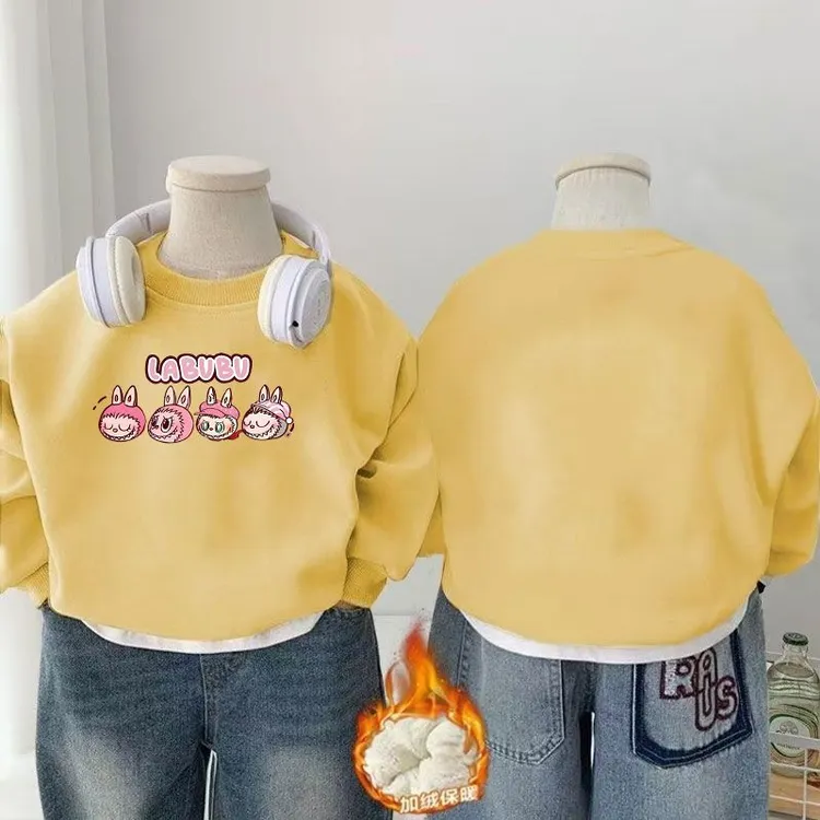 儿童卫衣卡通拉布布秋冬季新款加绒女童百搭打底衫中小童印花上衣