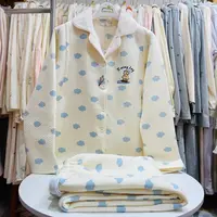 06秋冬加厚空气棉孕妇睡衣哺乳月子服喂奶家居服套装大码米白云朵
