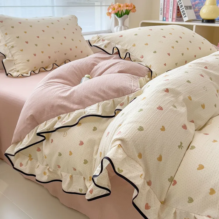 花边四件套A类双层纱清新学生宿舍四季通用被套罩床单大人榻榻米