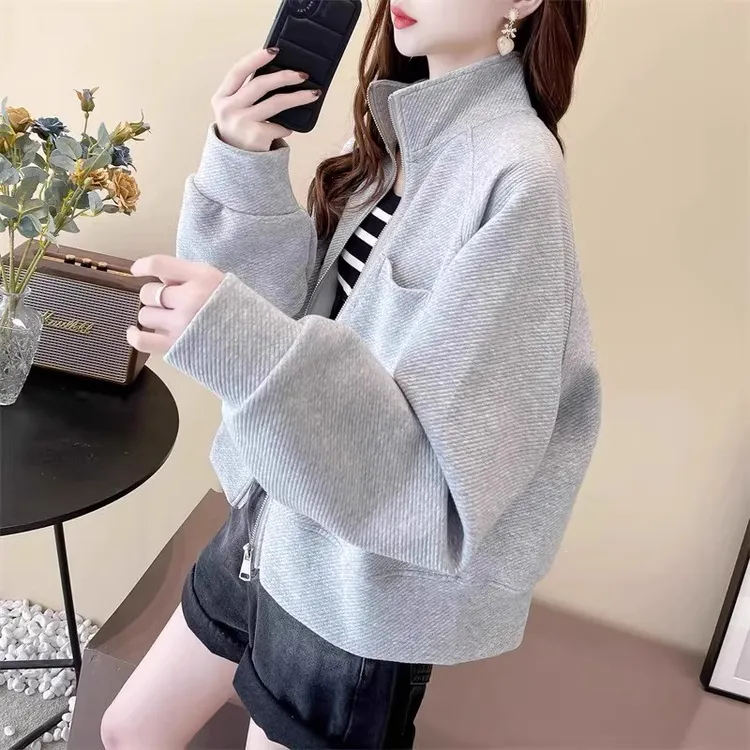 外贸2025网红女装大码春秋冬开衫卫衣女宽松爆款时尚洋气加绒外套