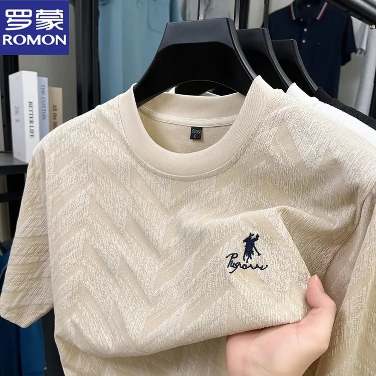 罗蒙短袖t恤衫男士2025夏季男士体恤国潮冰丝速干圆领冰感上衣潮