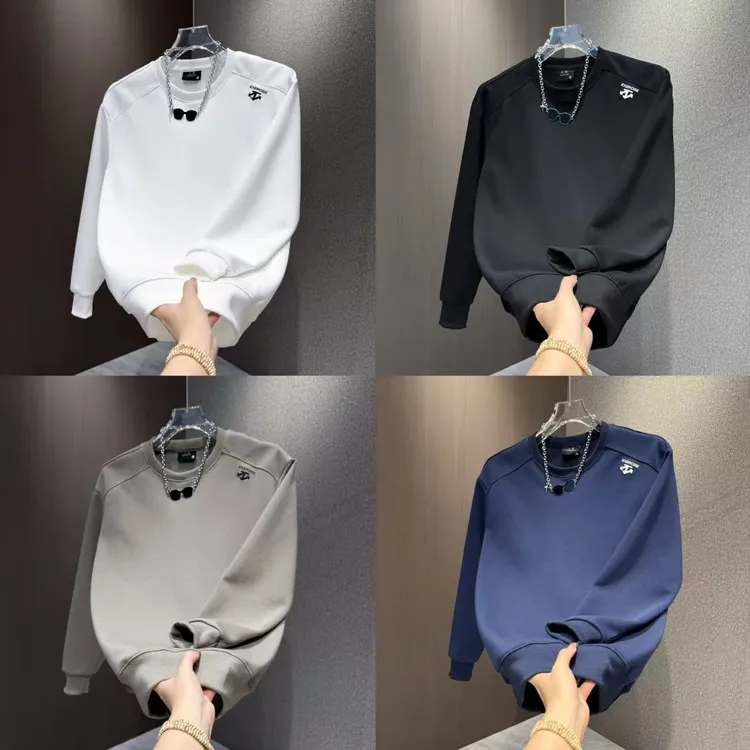 新款纯色刺绣小标青年时尚卫衣微宽松男士长袖体恤打底衫D7970