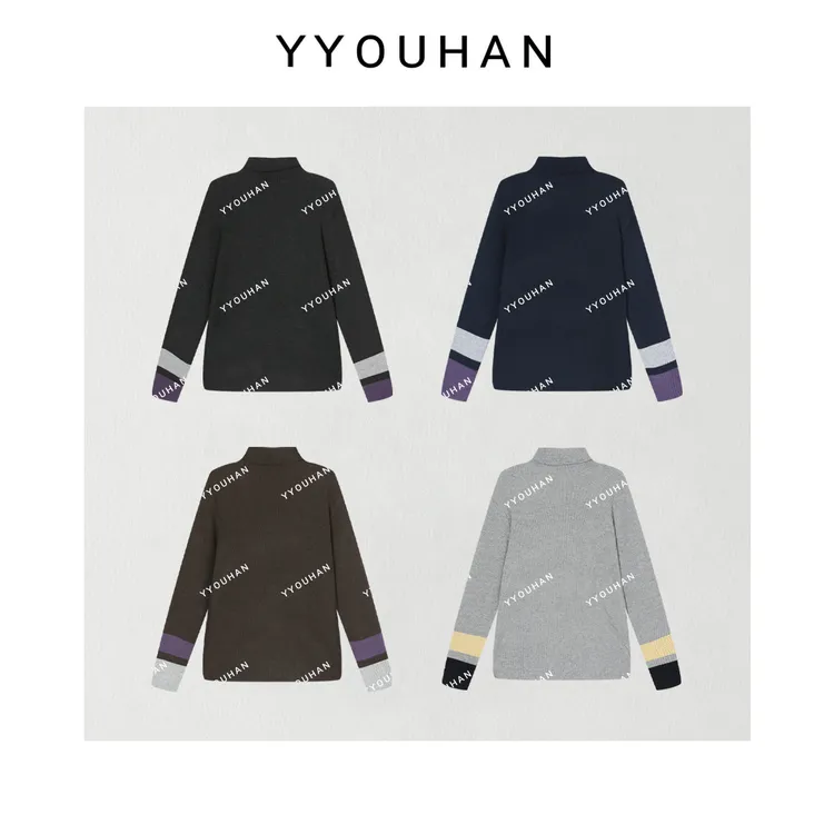 月月 2025秋冬新款【及简舒适】撞色手袖立领毛针织衫 2510C6985