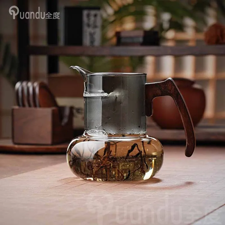 大容量玻璃月牙公道杯加厚耐高温高档分茶器茶漏一体侧把功夫茶具
