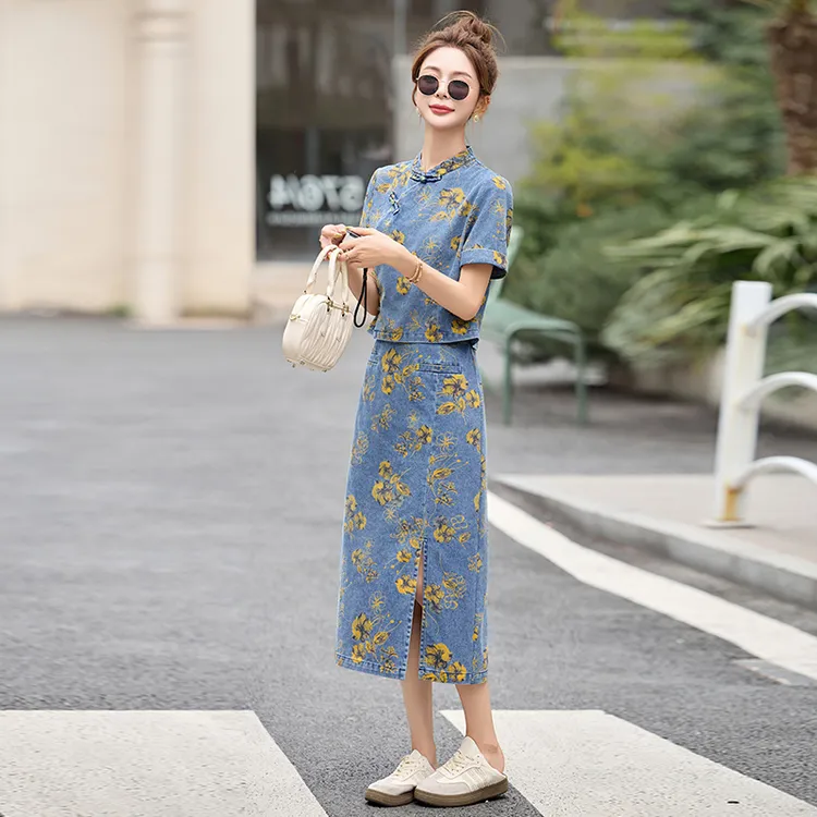 森系休闲风时尚套装仙女风中式印花新中式显瘦女装短袖气质夏季