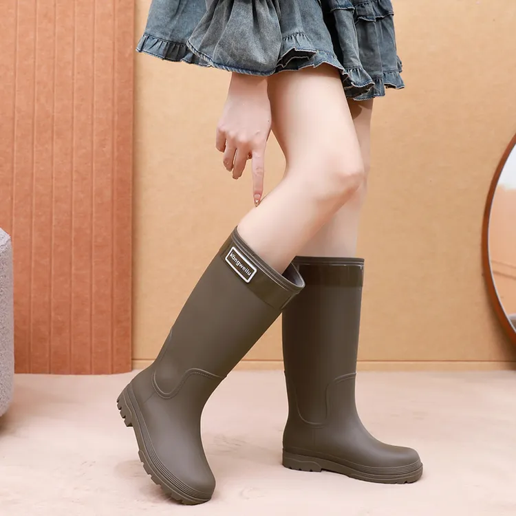 时尚高筒雨鞋女款加绒加厚水鞋干活长筒雨靴防水防滑舒适工作胶鞋