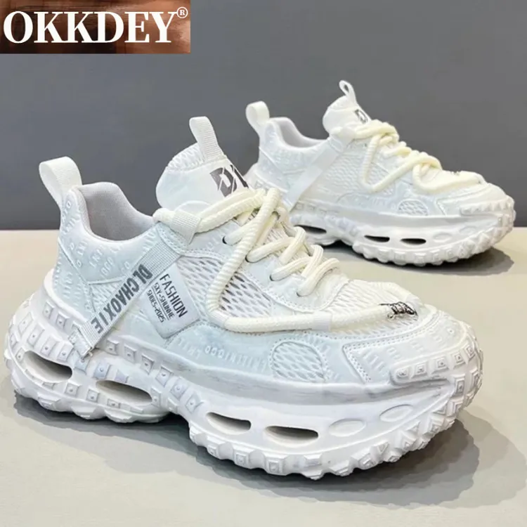 okkdey网面透气厚底老爹鞋时尚潮流百搭小白鞋休闲运动鞋