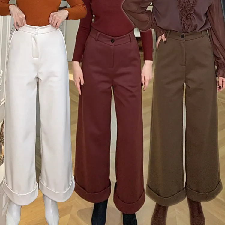 九分毛呢阔腿裤女冬季2025秋冬新款高腰窄版加厚休闲裤女显瘦