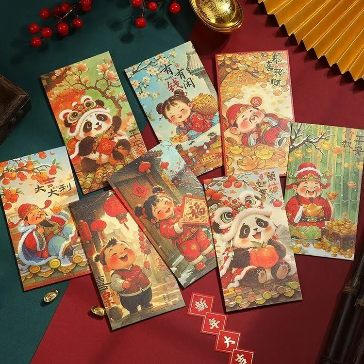 【９.９/30个】福娃财神醒狮熊猫马年新款中式创意利是封创意过年红包