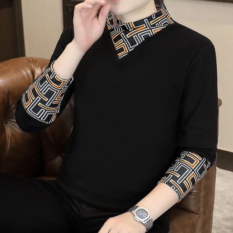 2025秋冬新款男士双面德绒打底衫修身卫衣时尚休闲百搭围巾领长袖