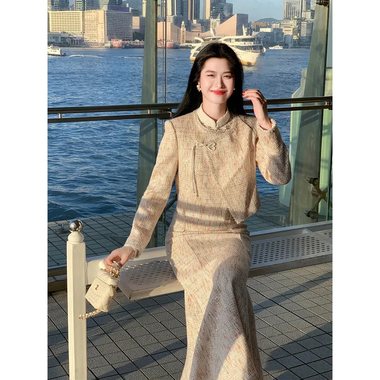 凌茜恣禾【糖果之旅】国风新中式重工小香风外套大摆半身裙气质套装