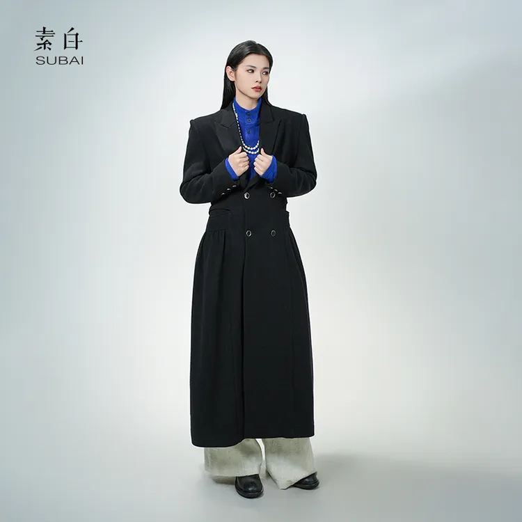 素白【暗夜精灵】加厚气质羊毛裙摆显瘦大衣外套SB2409MN00386