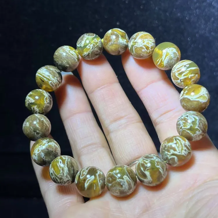 缅甸琥珀妖花溶洞手串12+
