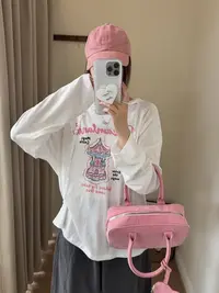 程程甄选  韩系卡通城堡休闲可爱花边帽绳百搭T恤1227