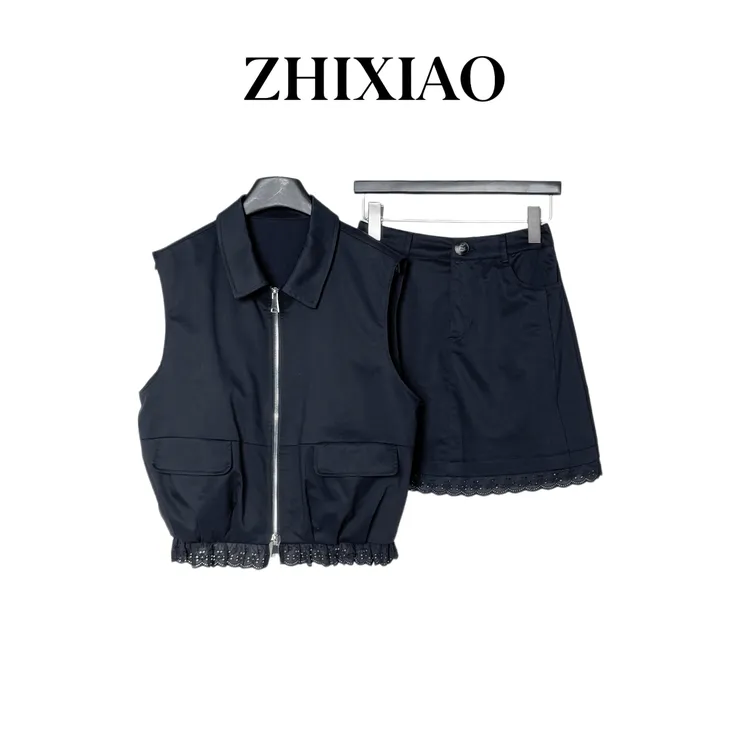 【ZHIXIAO】夏季新款：拉链马甲套装91095