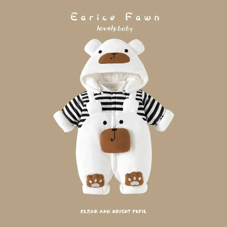 冬季婴幼儿夹棉加厚连体棉袄新生儿连帽冬季加厚宝宝衣服