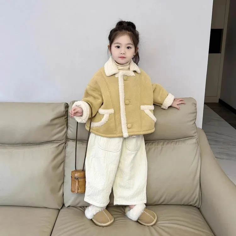 女童冬装加厚羊羔绒加厚保暖外套2025女宝宝新款韩版洋气麂皮绒