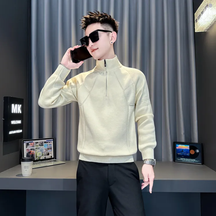 半高领拉链毛衣男款设计感解构针织衫上衣秋冬打底衫新款男士外套
