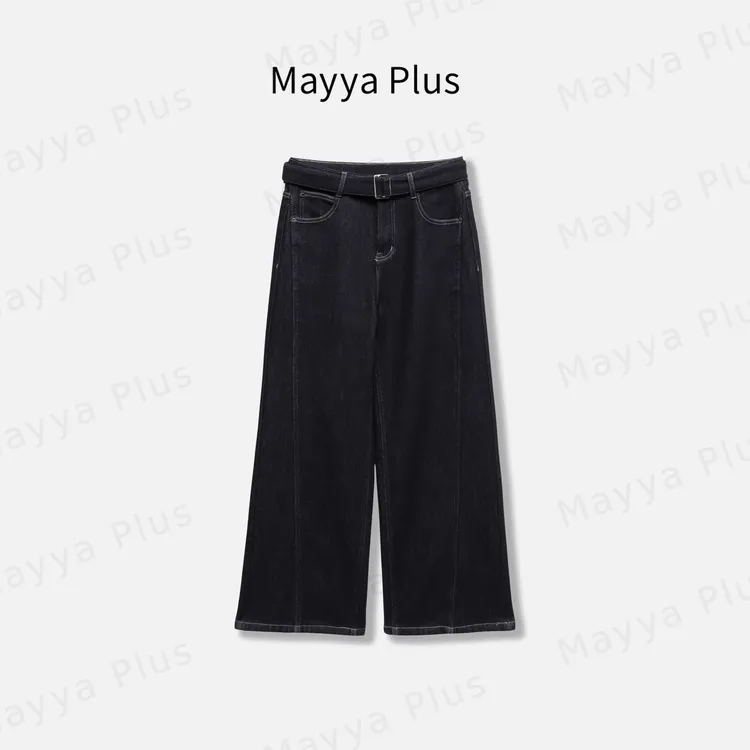 【深冬出行】Mayya Plus麦芽定制秋冬高腰直筒阔腿牛仔裤子32547377