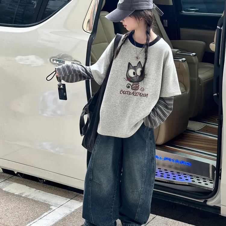 女大童卫衣套装秋季潮范上衣牛仔裤炸街洋气休闲打底衫宽松两件套