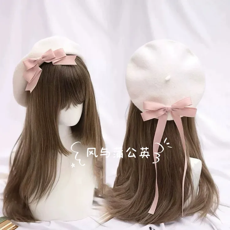 原创洛丽塔日系洛丽塔丝带日常可拆卸多色蝴蝶结贝蕾帽画家帽