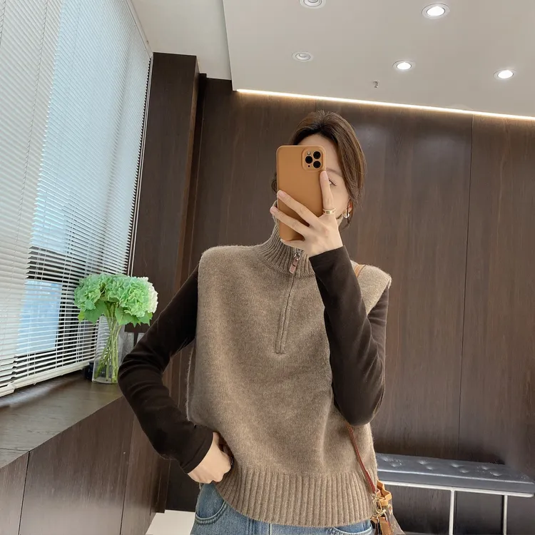 IMFLY金小金自制女装 羊毛衫DYW10251冬季无袖极简风叠穿马甲