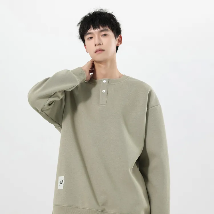 简约亨利领假两件男士卫衣2025秋季潮牌重磅3假两件混纺亨利卫衣