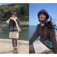 一三良品小个子 复古费尔岛圣诞羊毛针织开衫女宽松百搭显瘦T5A1B