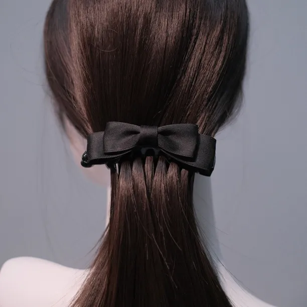 「极简」柔雾黑BLACKPINK双层蝴蝶结香蕉夹简约发夹马尾夹优雅