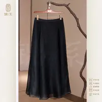 【锦系】真丝欧根纱国风桑蚕丝后松紧腰蓬蓬裙中式半裙Q-383303