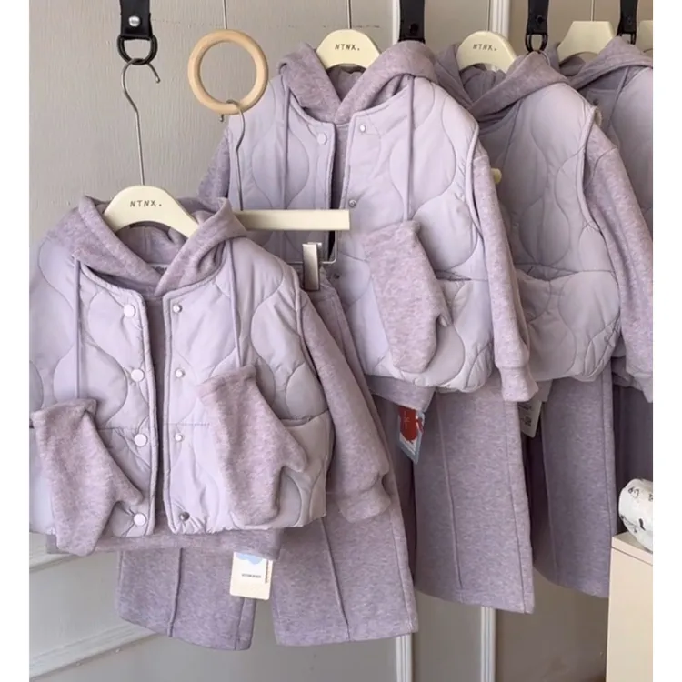 女童加绒套装秋冬款新款儿童卫衣加厚洋气冬款小女孩棉马甲三件套