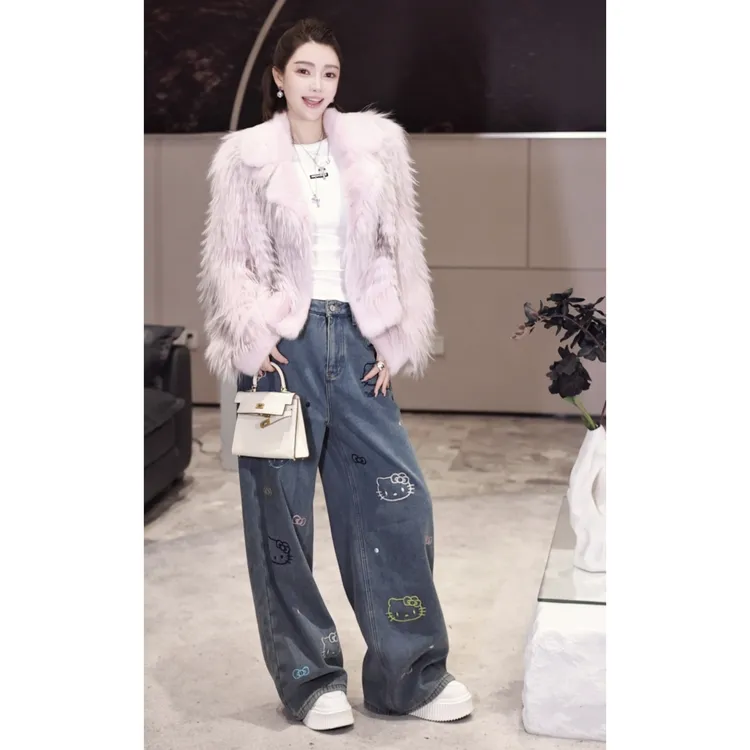 53-【KT调性裤】宝儿家含幂BC113325412XQ加厚绒卡通KT刺绣牛仔裤